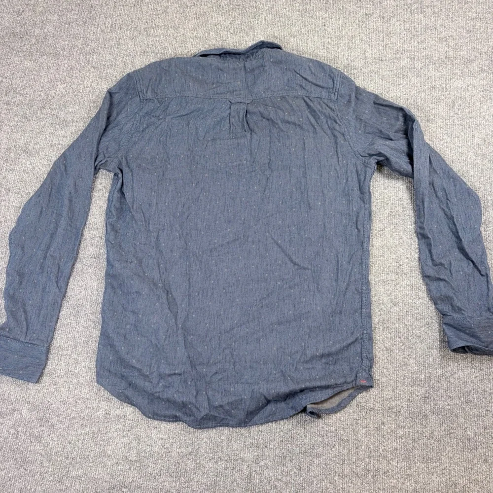 Vans Mens Small Blue Tailored Fit Micro Dot Long Sleeve Button Down Shirt